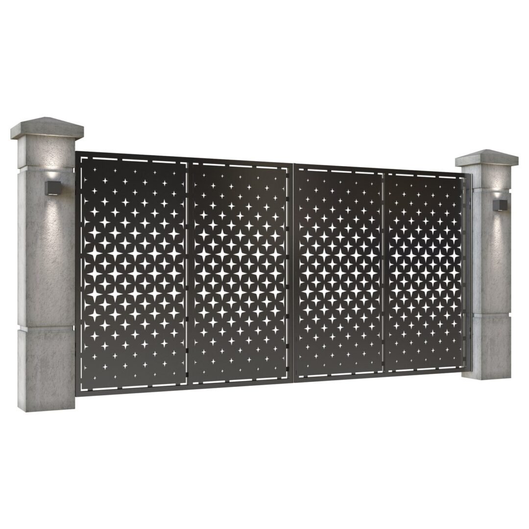 Poarta auto mare batanta din tabla decupata (traforata CNC) cu plasma, model Stars, SM STR05, 3884 x 1940 mm, Negru - imagine 2