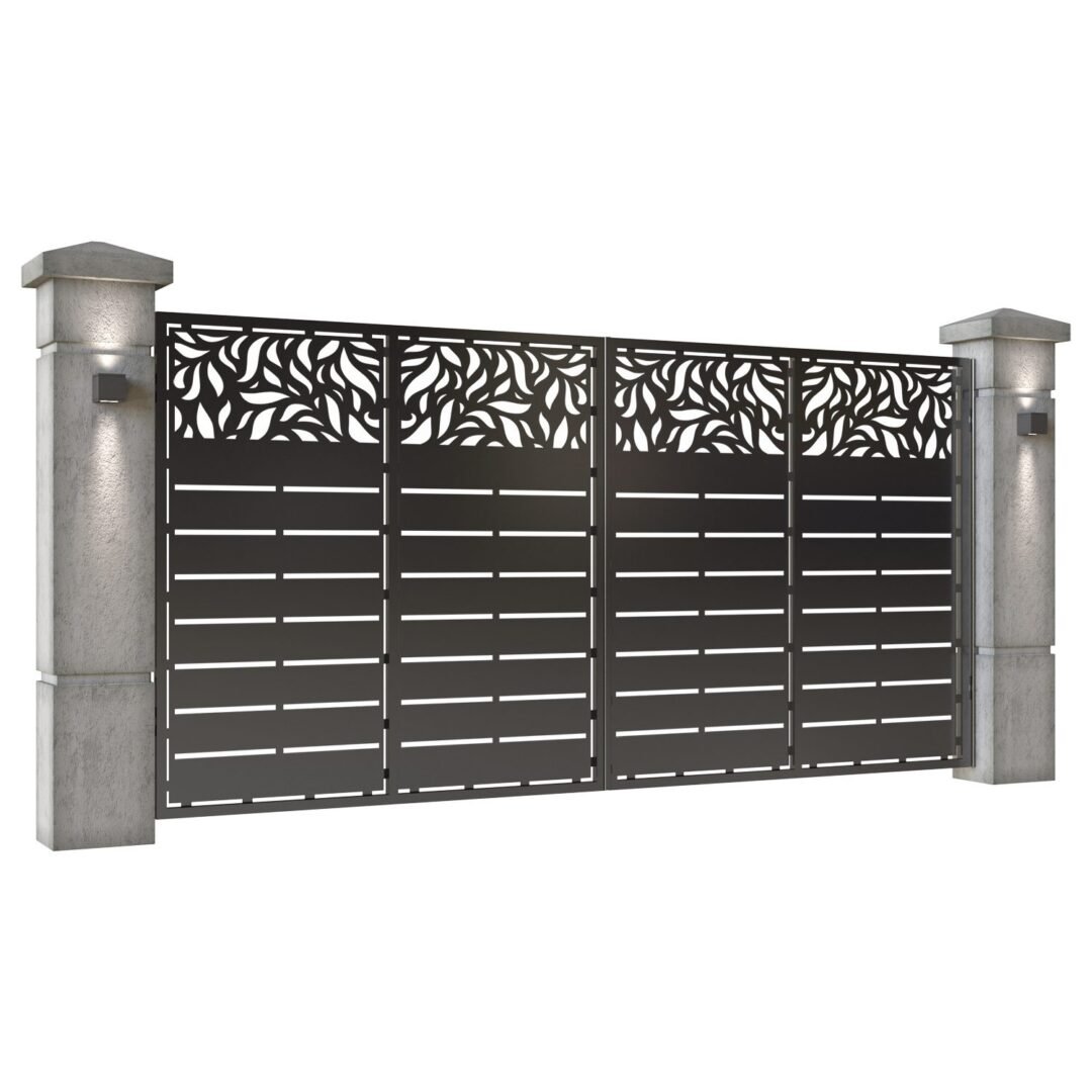 Poarta auto mare batanta din tabla decupata (traforata CNC) cu plasma, model Tenerife, SM TNR05, 3884 x 1940 mm, Negru - imagine 2
