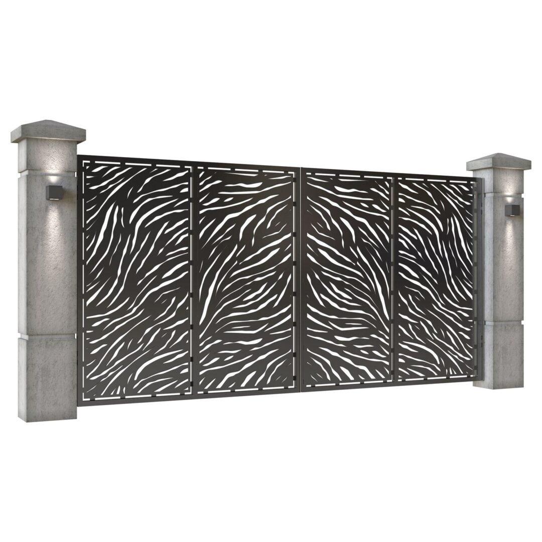 Poarta auto mare batanta din tabla decupata (traforata CNC) cu plasma, model Tigre, SM TGR05, 3884 x 1940 mm, Negru - imagine 2