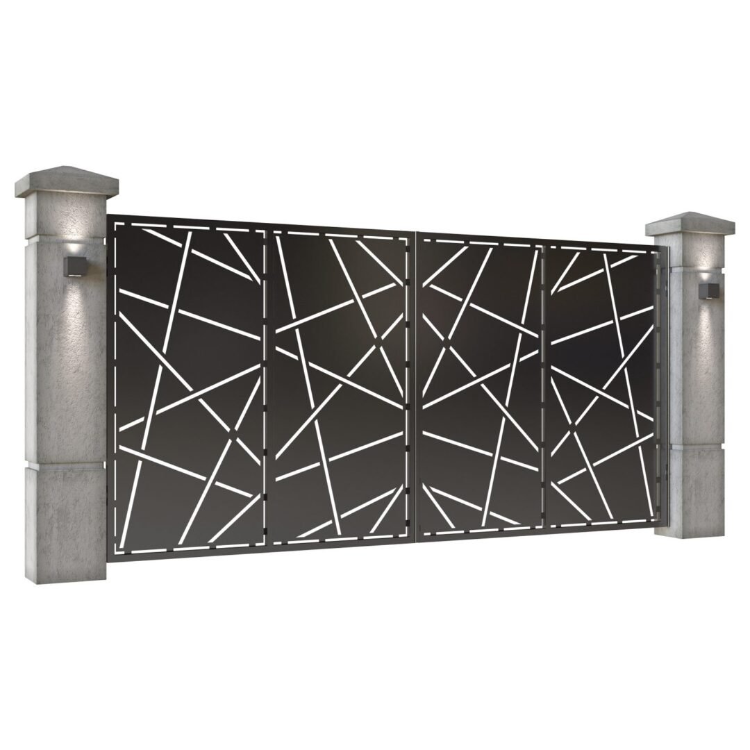 Poarta auto mare batanta din tabla decupata (traforata CNC) cu plasma, model Verona, SM VRN05, 3884 x 1940 mm, Negru - imagine 2