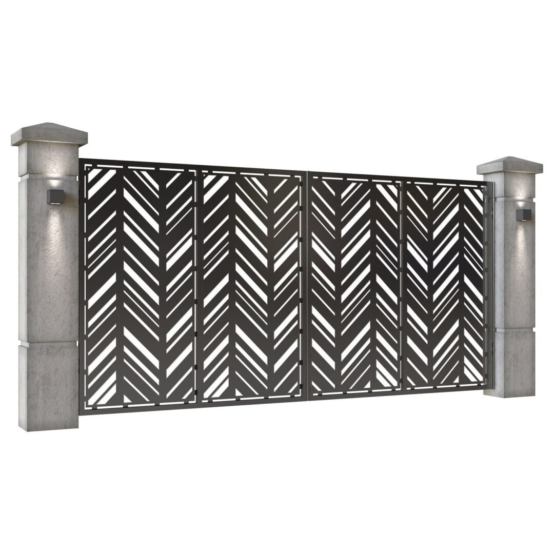 Poarta auto mare batanta din tabla decupata (traforata CNC) cu plasma, model Zig Zag, SM ZZG05, 3884 x 1940 mm, Negru - imagine 2