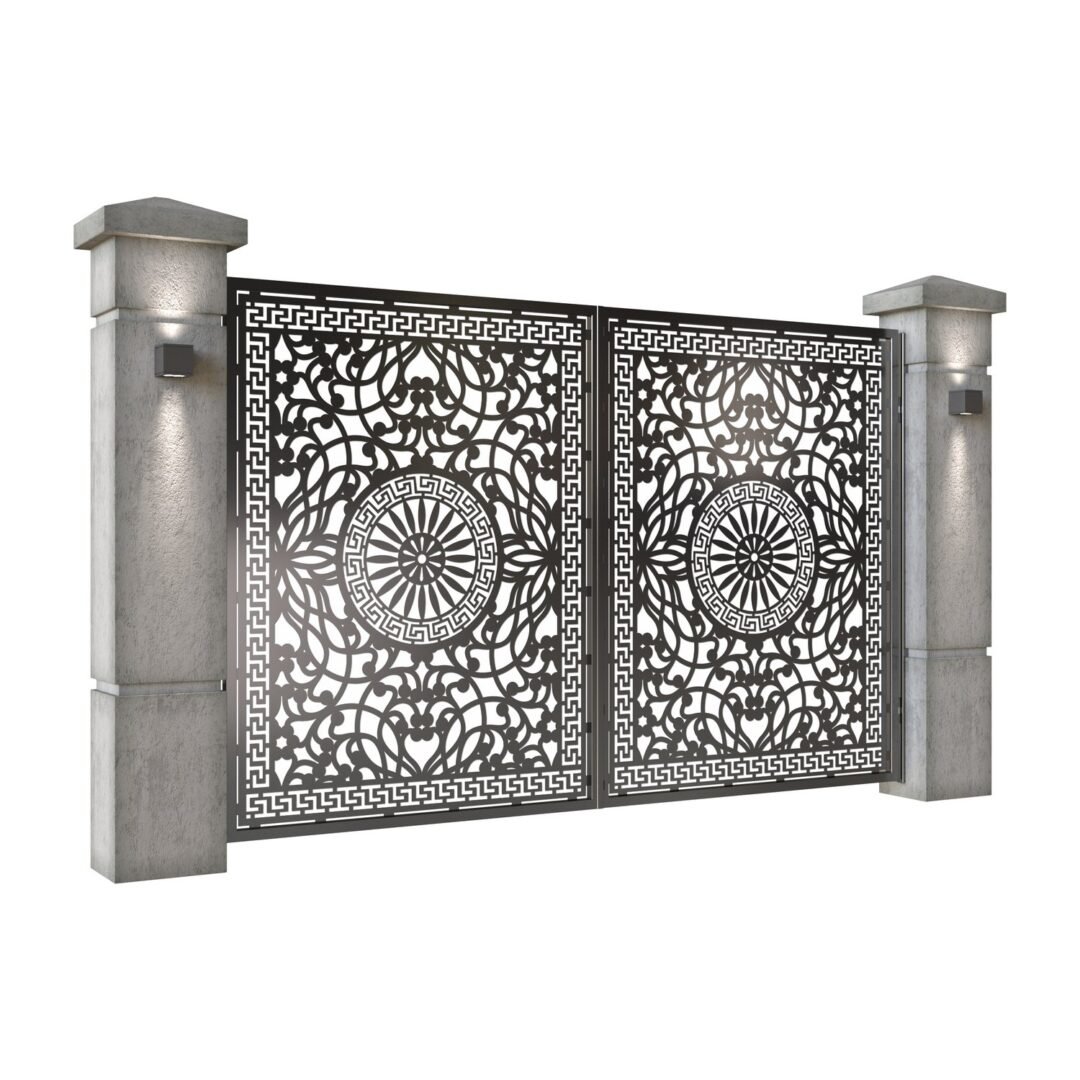 Poarta auto mica batanta din tabla decupata (traforata CNC) cu plasma, model Atena, SM ATN04, 3000 x 1940 mm, Negru - imagine 2
