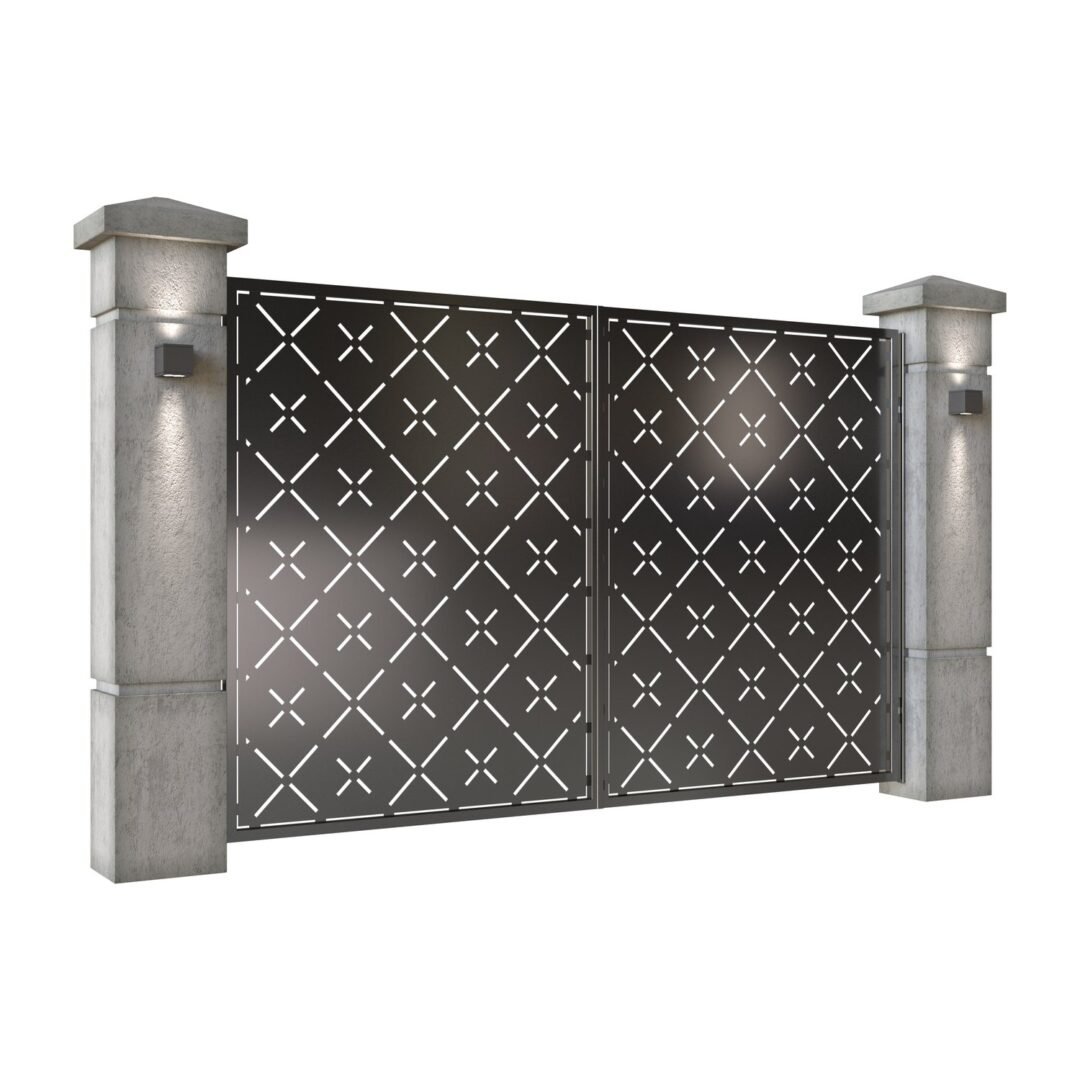 Poarta auto mica batanta din tabla decupata (traforata CNC) cu plasma, model Aztec,  SM AZT04, 3000 x 1940 mm, Negru - imagine 2