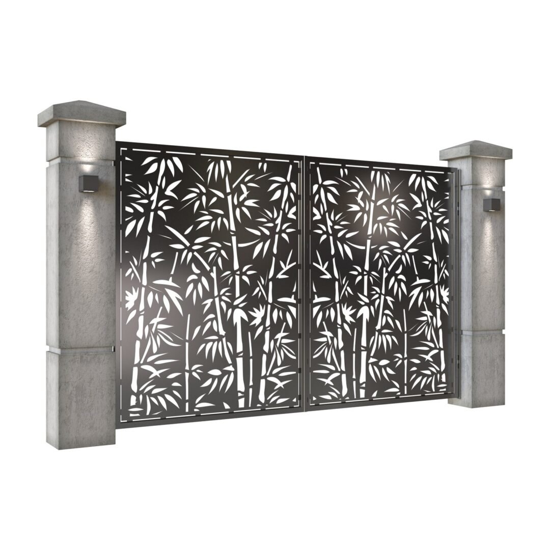 Poarta auto mica batanta din tabla decupata (traforata CNC) cu plasma, model Bamboo,  SM BMB04, 3000 x 1940 mm, Negru - imagine 2
