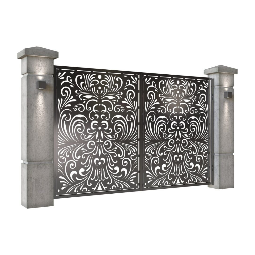 Poarta auto mica batanta din tabla decupata (traforata CNC) cu plasma, model Best,  SM BTS04, 3000 x 1940 mm, Negru - imagine 2