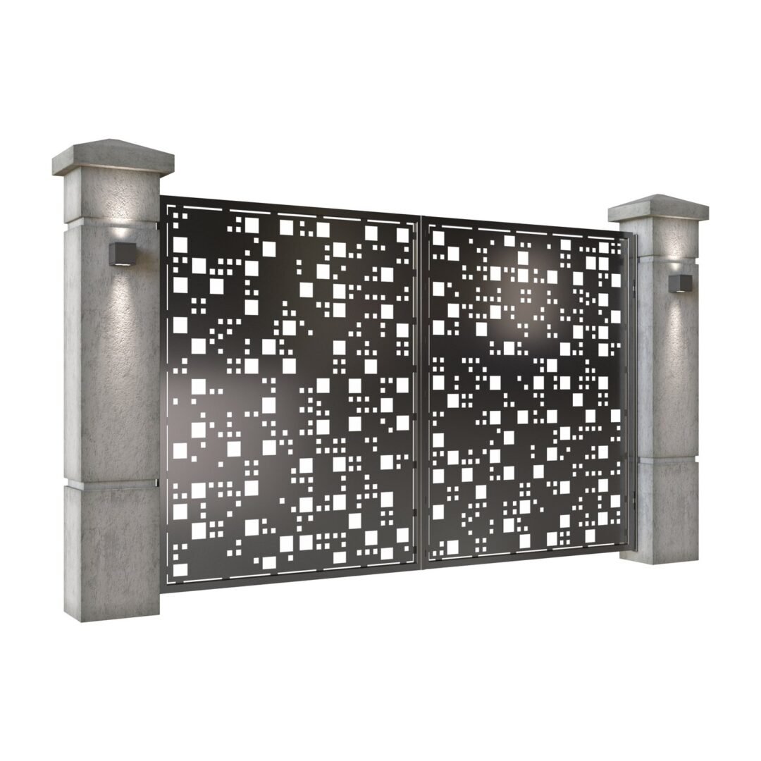 Poarta auto mica batanta din tabla decupata (traforata CNC) cu plasma, model Camuflaj,  SM CMF04, 3000 x 1940 mm, Negru - imagine 2