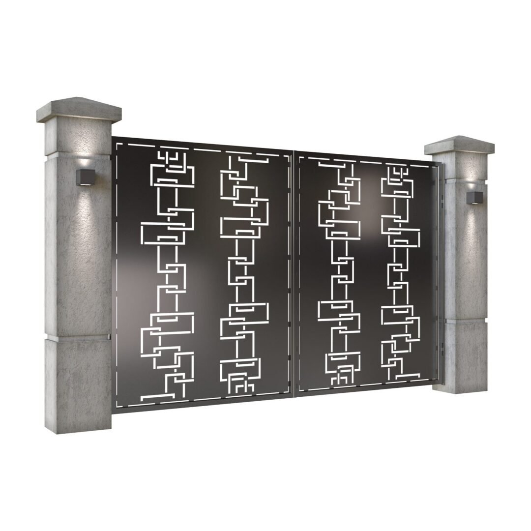 Poarta auto mica batanta din tabla decupata (traforata CNC) cu plasma, model Domino, SM DMN04, 3000 x 1940 mm, Negru - imagine 2