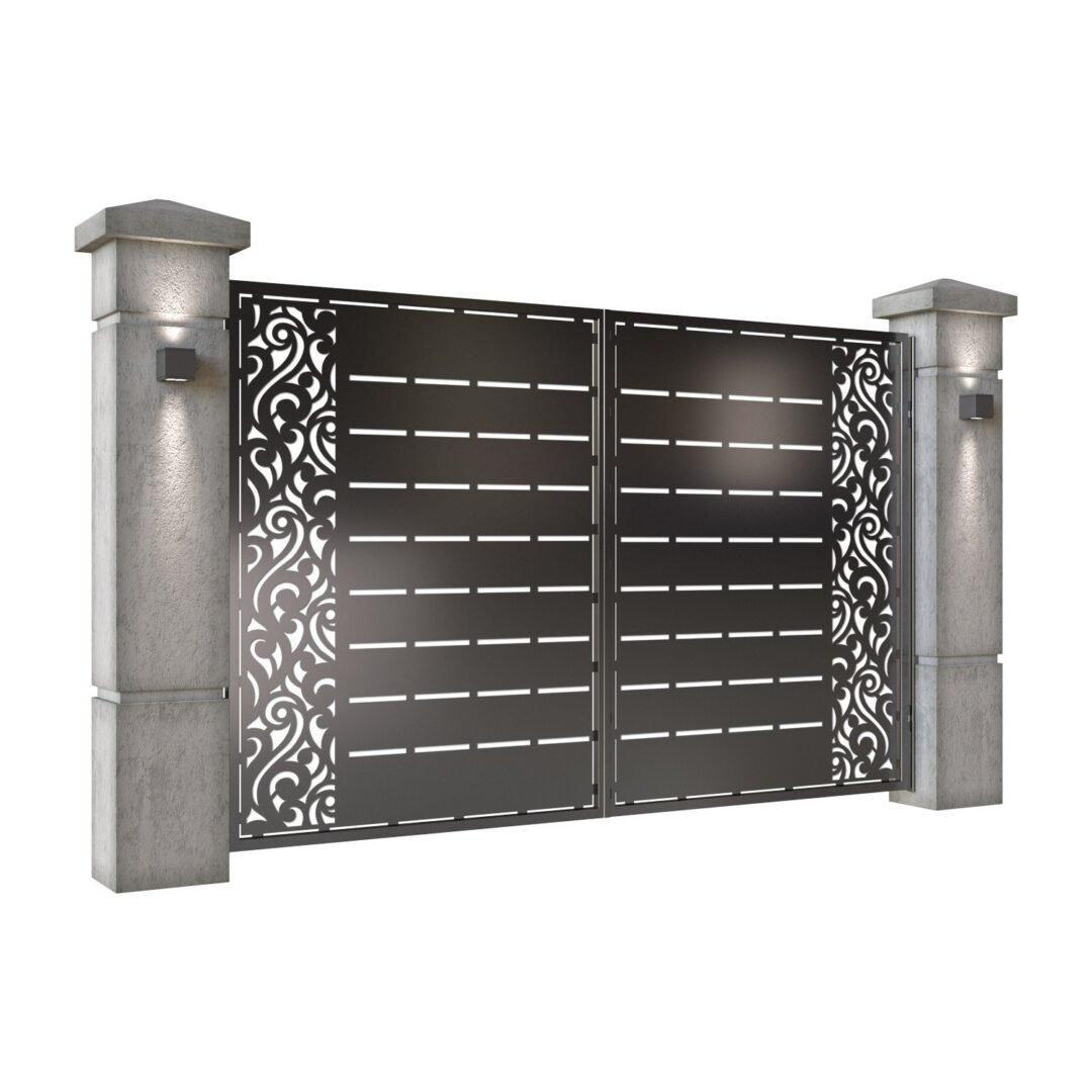 Poarta auto mica batanta din tabla decupata (traforata CNC) cu plasma, model Dubai, SM DBI04, 3000 x 1940 mm, Negru - imagine 2