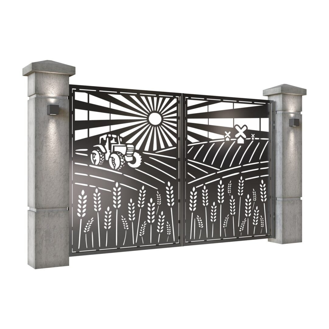Poarta auto mica batanta din tabla decupata (traforata CNC) cu plasma, model Ferma, SM FRM04, 3000 x 1940 mm, Negru - imagine 2