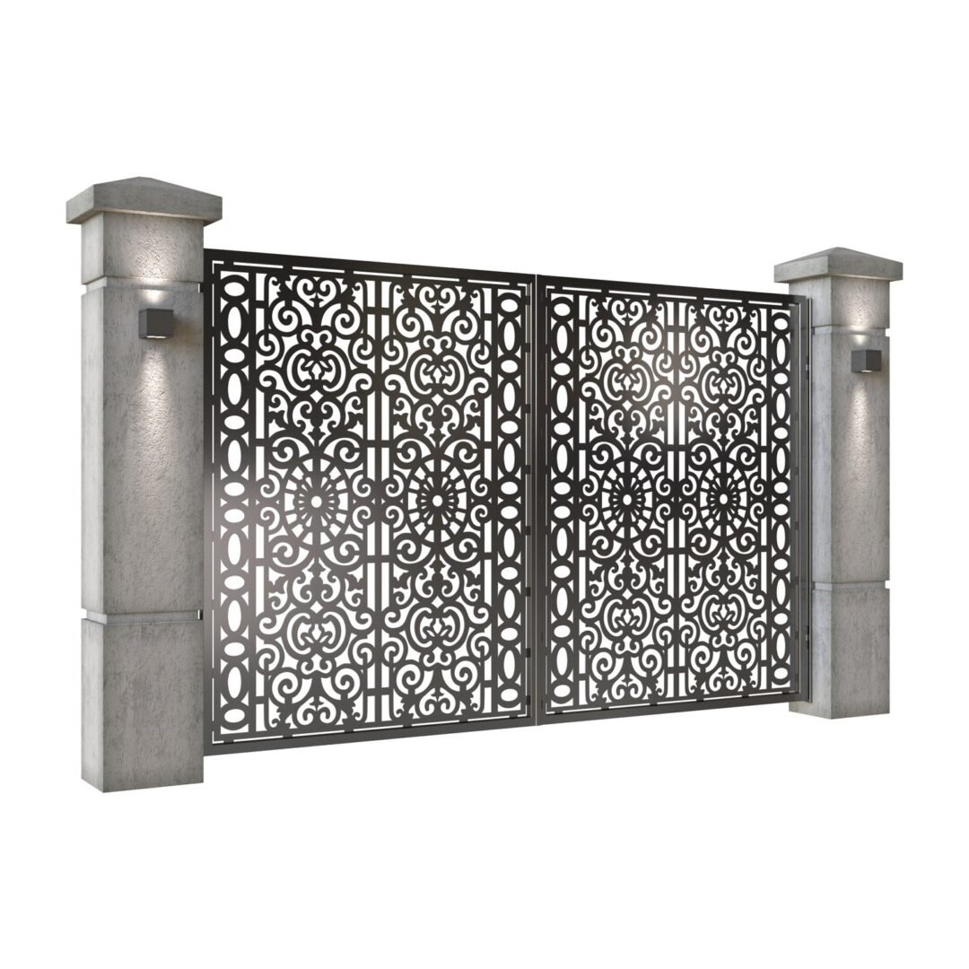 Poarta auto mica batanta din tabla decupata (traforata CNC) cu plasma, model Lux, SM LUX04, 3000 x 1940 mm, Negru - imagine 2