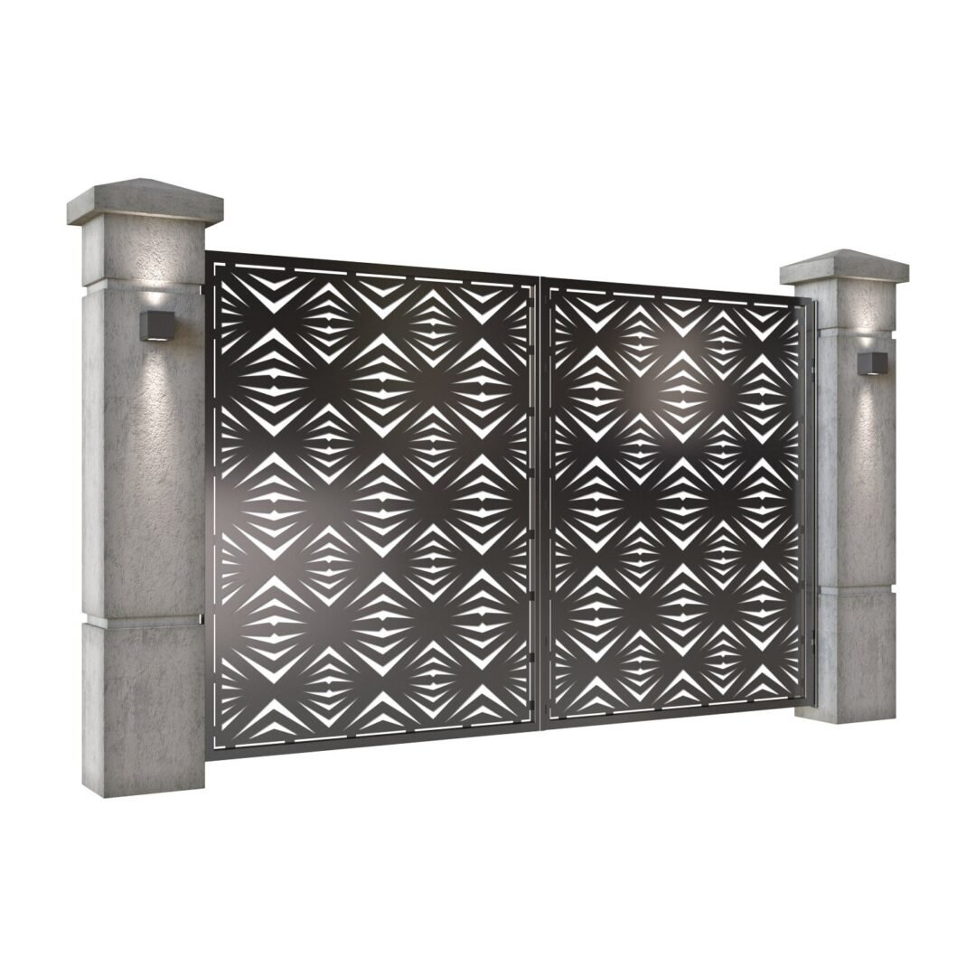 Poarta auto mica batanta din tabla decupata (traforata CNC) cu plasma, model Maldives, SM MLD04, 3000 x 1940 mm, Negru - imagine 2