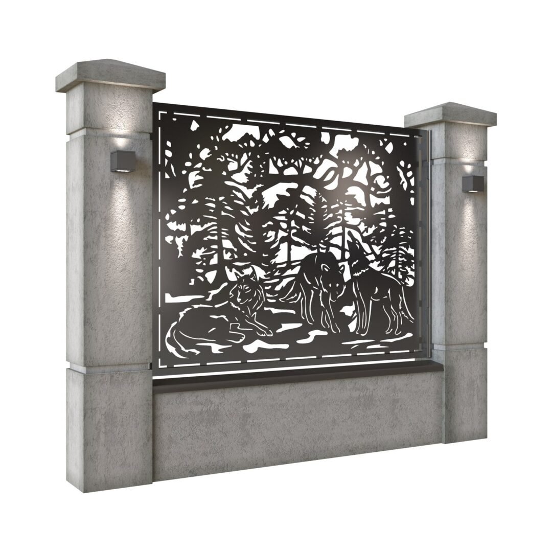 Panou de gard mare din tabla decupata (traforata) CNC cu plasma, model Lupi, SM LUP03, 1940 x 1500 mm, Negru - imagine 2