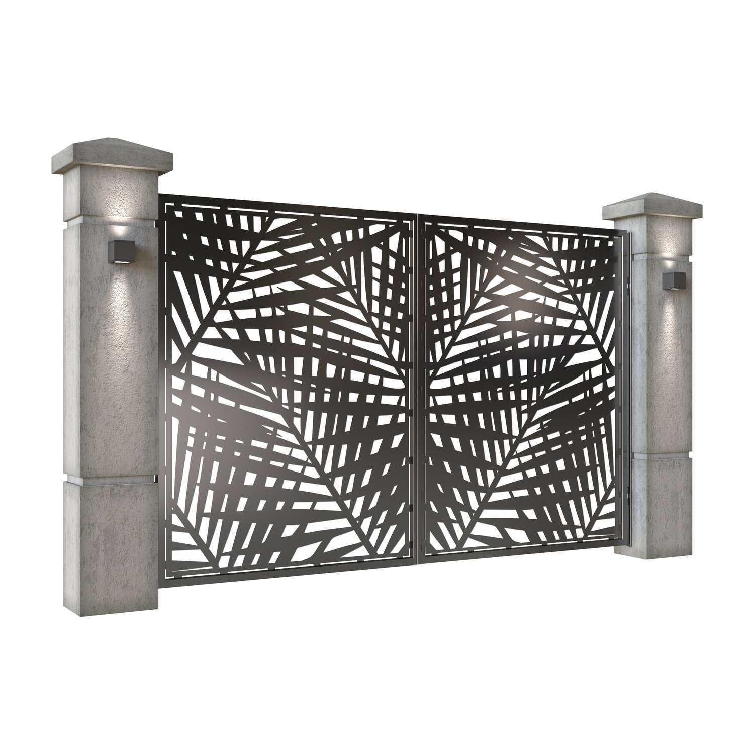 Poarta auto mica batanta din tabla decupata (traforata CNC) cu plasma, model Palmier, SM PAL04, 3000 x 1940 mm, Negru - imagine 2