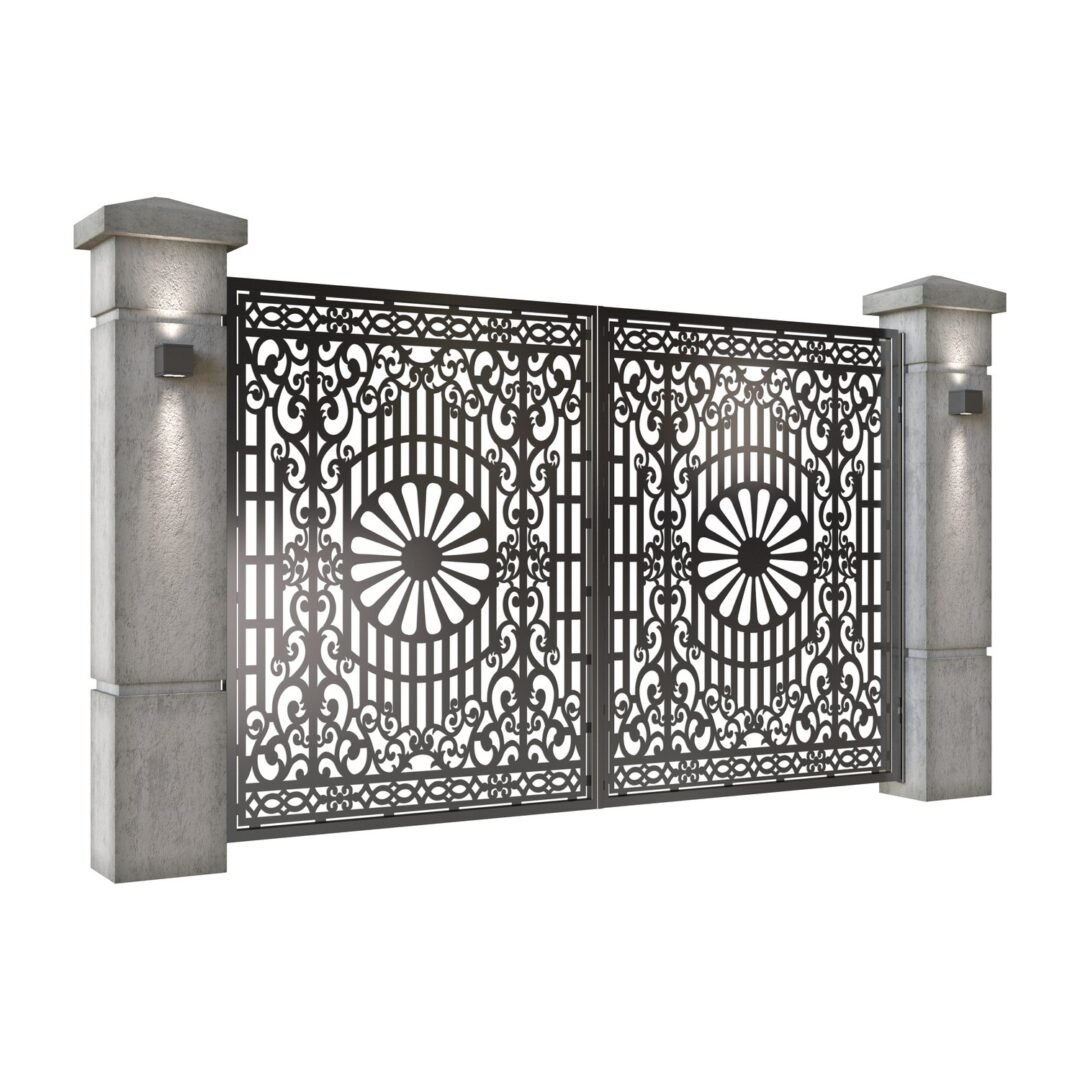 Poarta auto mica batanta din tabla decupata (traforata CNC) cu plasma, model Romani, SM RMN04, 3000 x 1940 mm, Negru - imagine 2