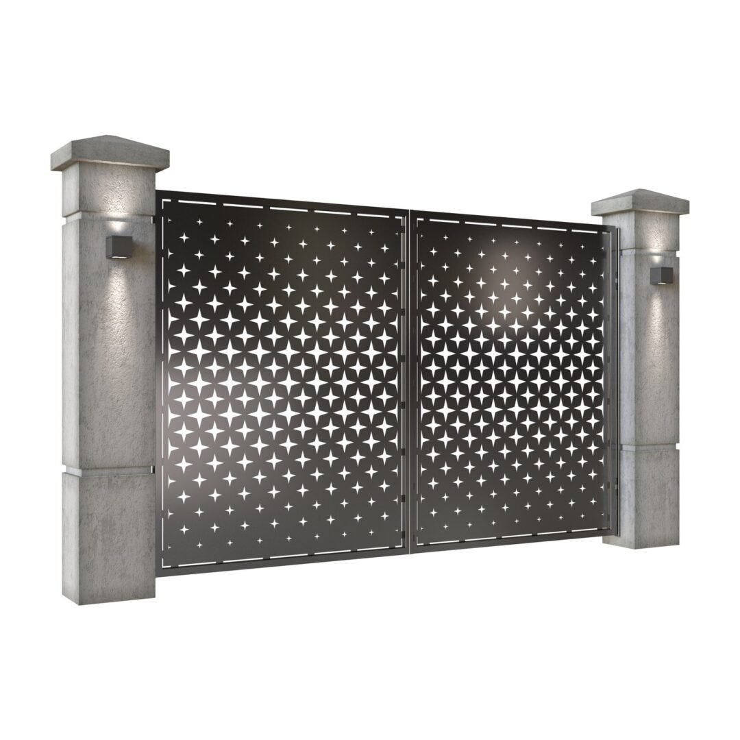 Poarta auto mica batanta din tabla decupata (traforata CNC) cu plasma, model Stars, SM STR04, 3000 x 1940 mm, Negru - imagine 2