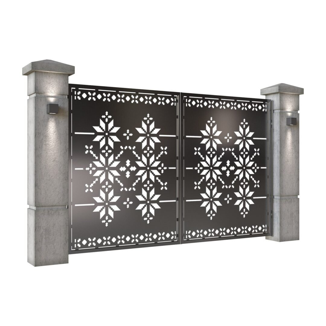 Poarta auto mica batanta din tabla decupata (traforata CNC) cu plasma, model Traditional, SM TRD04, 3000 x 1940 mm, Negru - imagine 2