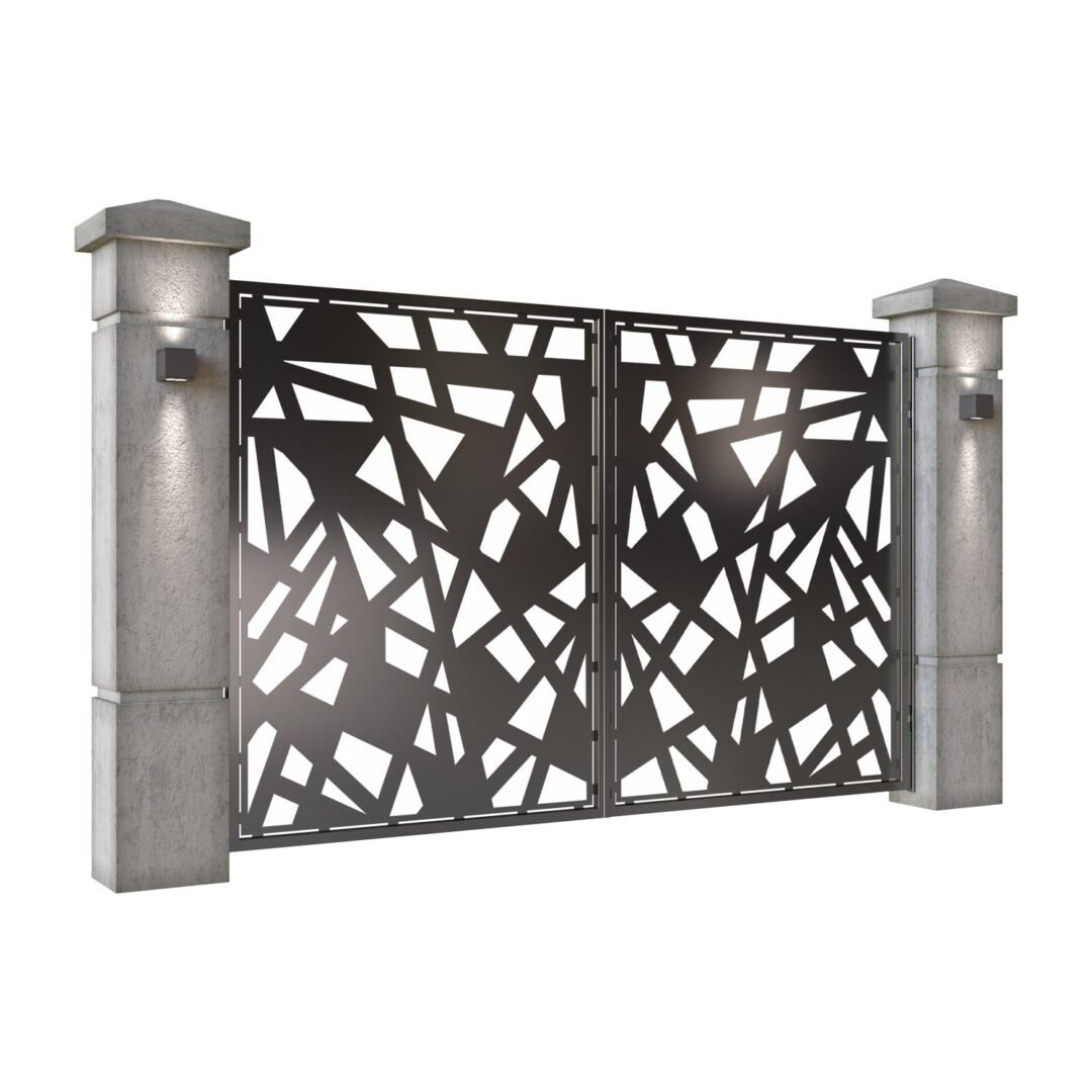 Poarta auto mica batanta din tabla decupata (traforata CNC) cu plasma, model Urban, SM URB04, 3000 x 1940 mm, Negru - imagine 2
