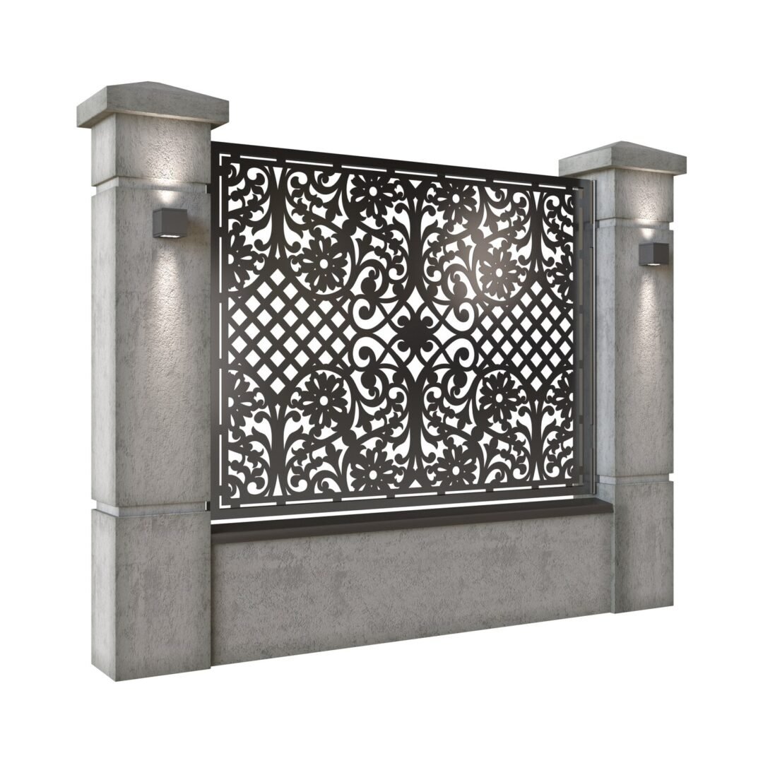 Panou de gard mare din tabla decupata (traforata) CNC cu plasma, model Metropol, SM MTP03, 1940 x 1500 mm, Negru - imagine 2