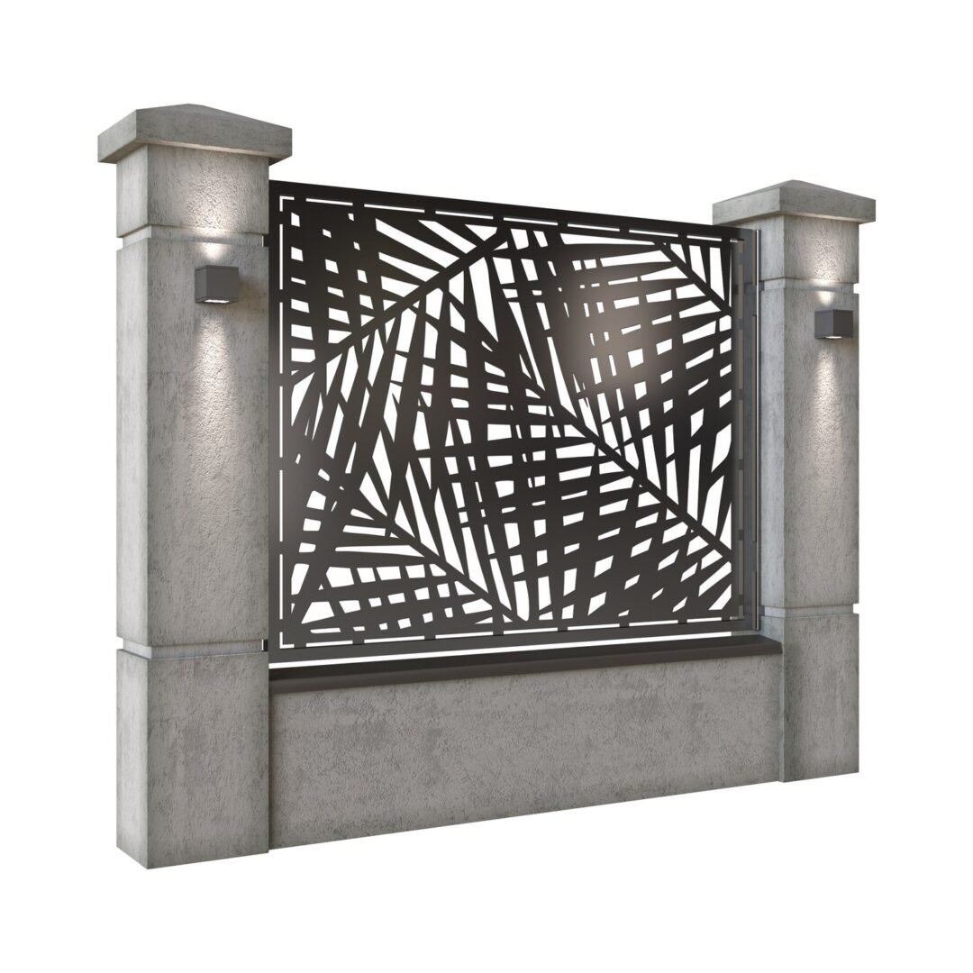 Panou de gard mare din tabla decupata (traforata) CNC cu plasma, model Palmier, SM PAL03, 1940 x 1500 mm, Negru - imagine 2
