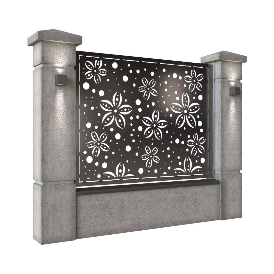 Panou de gard mare din tabla decupata (traforata) CNC cu plasma, model Spring, SM SPR03, 1940 x 1500 mm, Negru - imagine 2