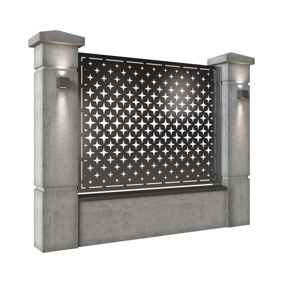Panou de gard mare din tabla decupata (traforata) CNC cu plasma, model Stars, SM STR03, 1940 x 1500 mm, Negru - imagine 2