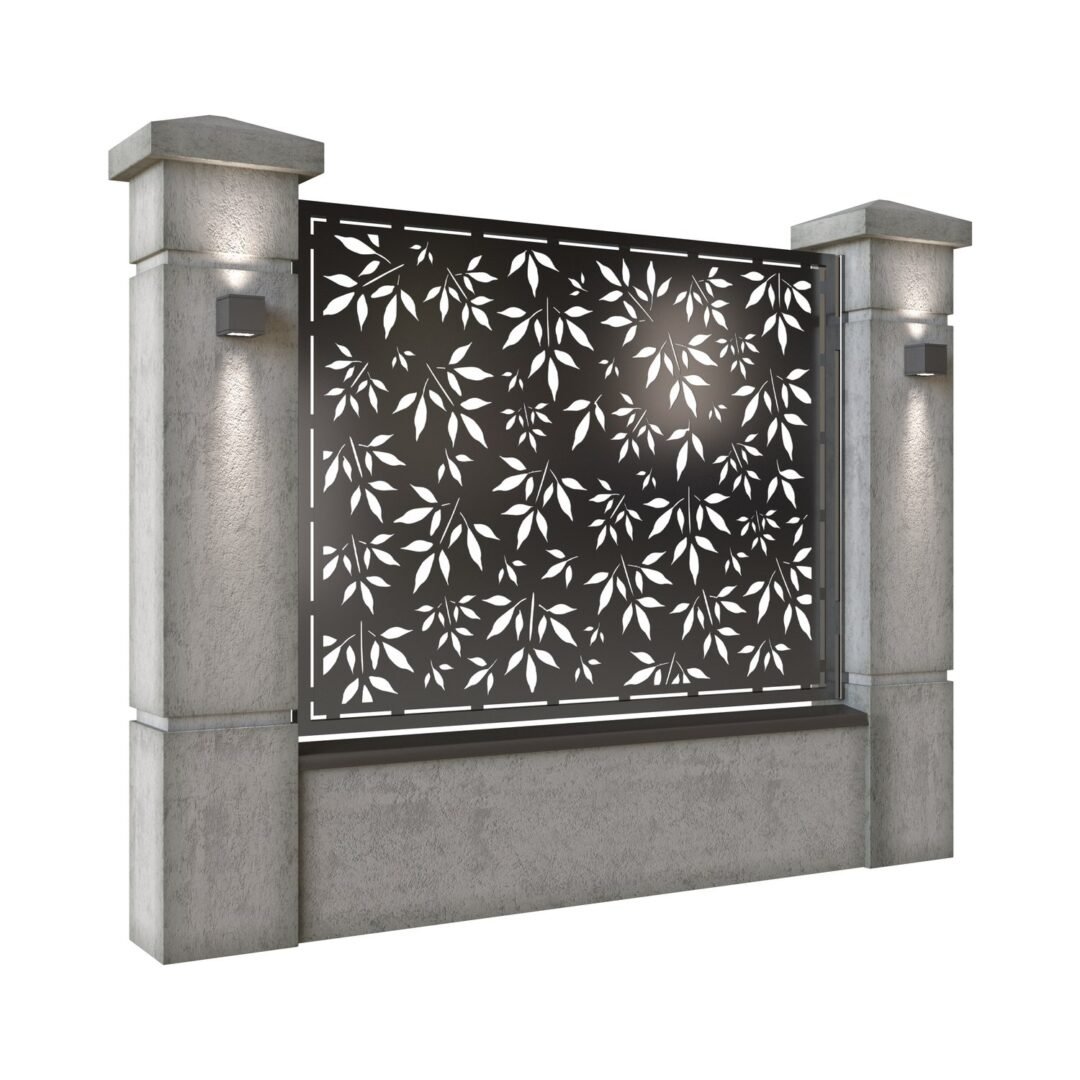 Panou de gard mare din tabla decupata (traforata) CNC cu plasma, model Toamna, SM TMN03, 1940 x 1500 mm, Negru - imagine 2