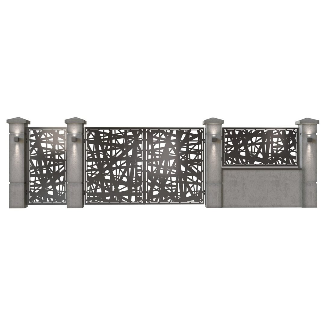 Poarta auto mica batanta din tabla decupata (traforata CNC) cu plasma, model Net, SM NETA04, 3000 x 1940 mm, Negru - imagine 3