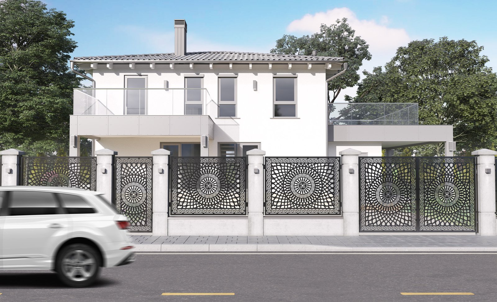 Poarta auto mica batanta din tabla decupata (traforata CNC) cu plasma, model Qatar, SM QTR04, 3000 x 1940 mm, Negru - imagine 3