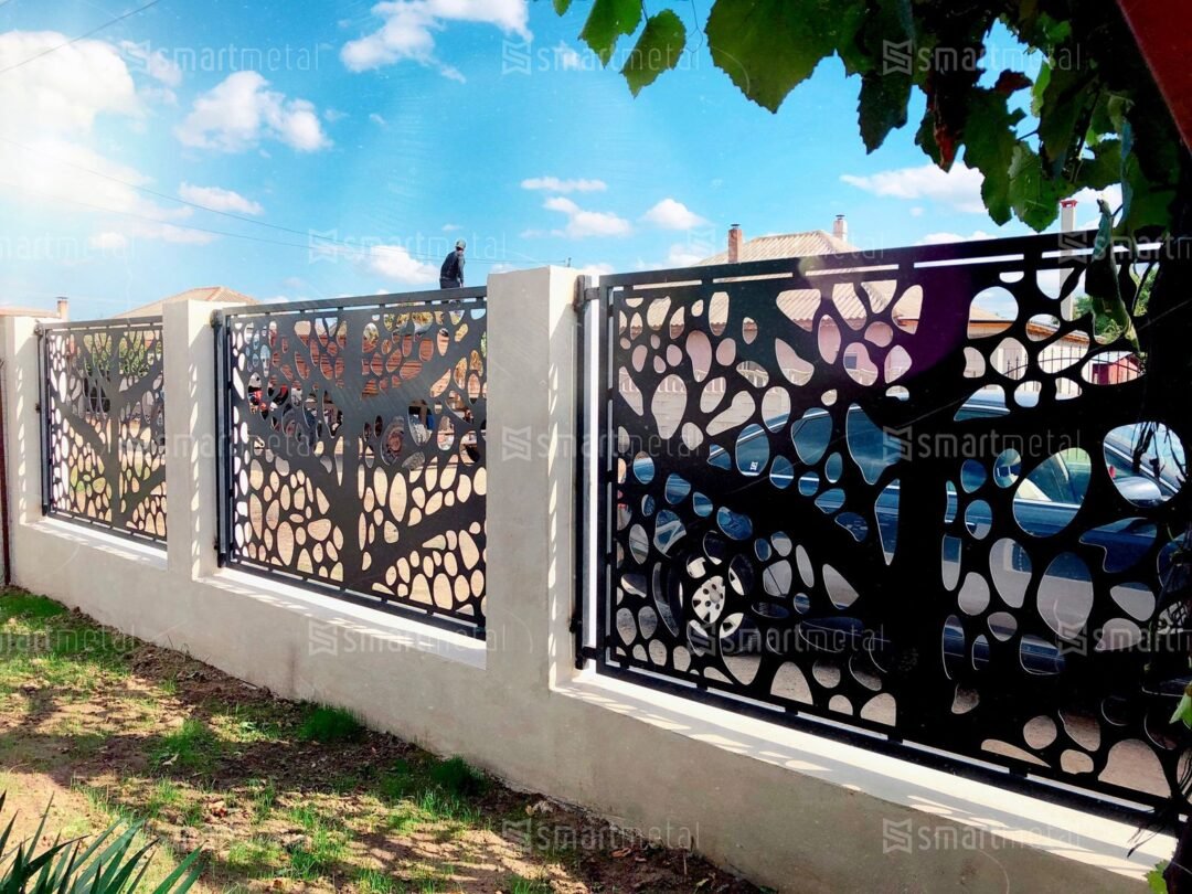 Panou de gard mare din tabla decupata (traforata) CNC cu plasma, model Vogue, SM VOG03, 1940 x 1500 mm, Negru - imagine 3